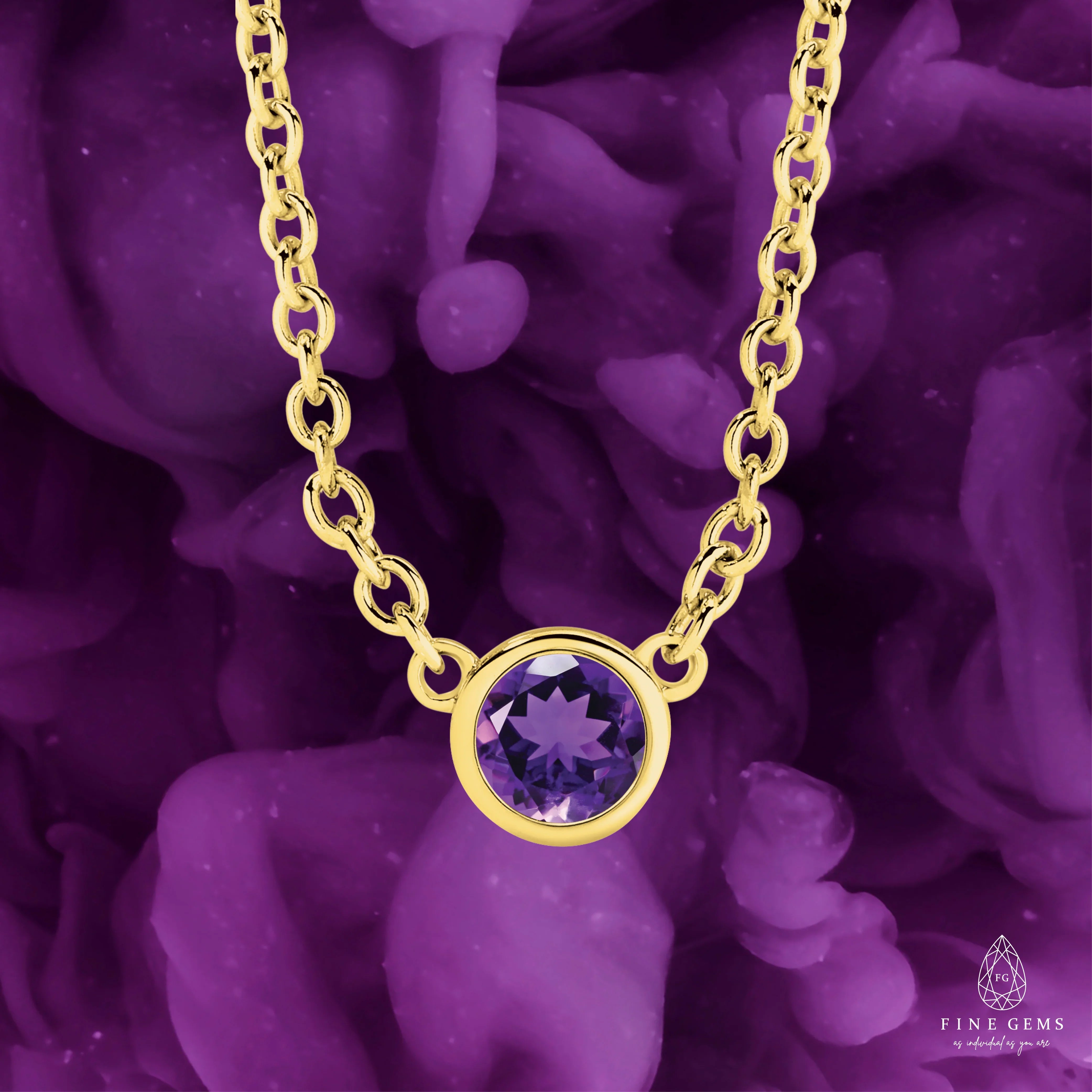 9CT 3MM BEZEL BIRTHSTONE NECKLACE