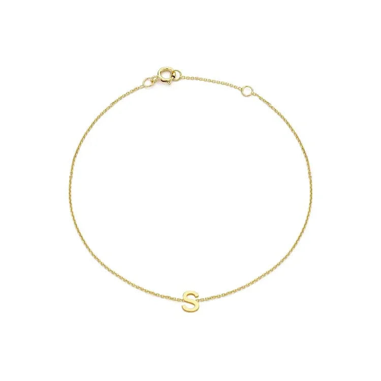 9ct Yellow Gold Mini Initial 'S' Bracelet 15.5-19cm