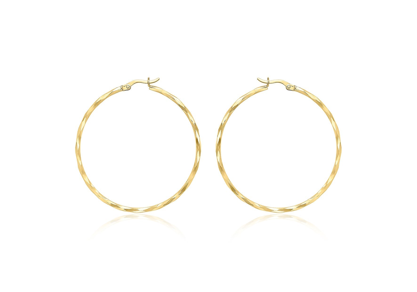 9ct Yellow Gold Diamond Cut Hoop Earrings 42mm