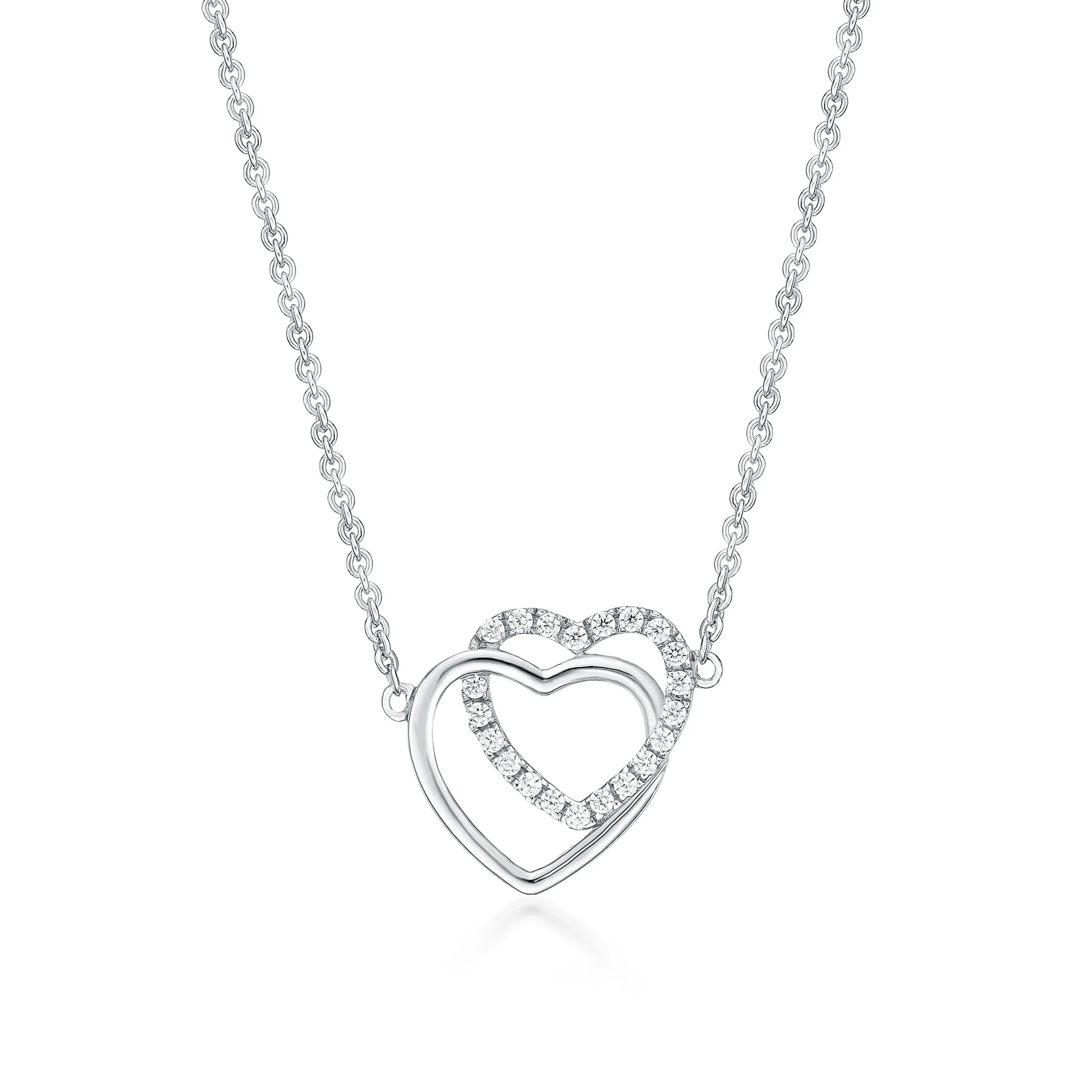 Silver Double Heart Necklace - Nangar Gems