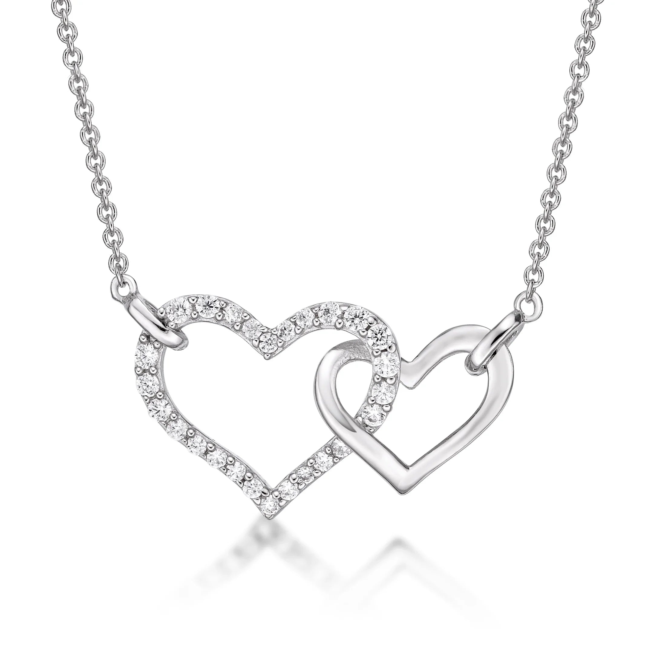Silver Double Heart Necklace - Nangar Gems