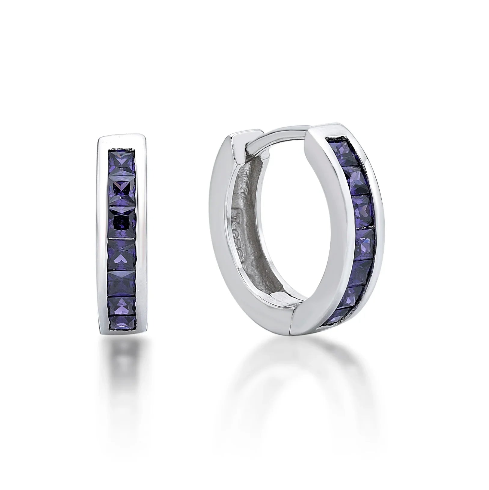 February Birthstone Silver Purple CZ Hoops - Nangar Gems