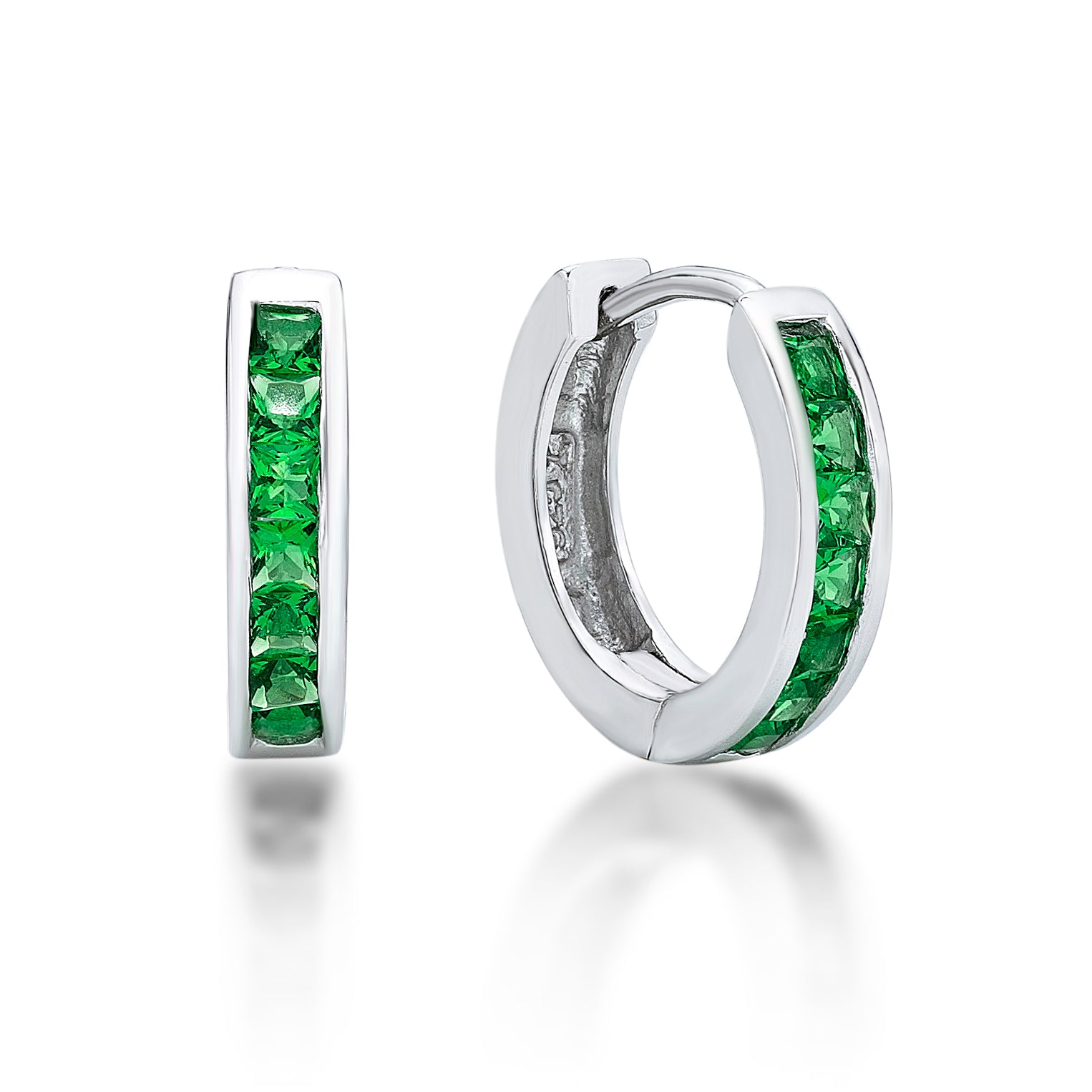 May Birthtone Silver CZ Huggies