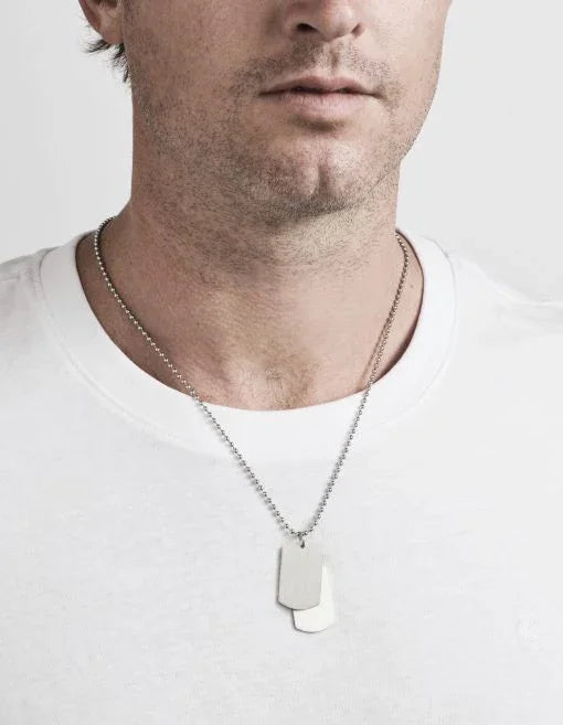 Brushed Stainless Steel Double Dog Tags - Nangar Gems