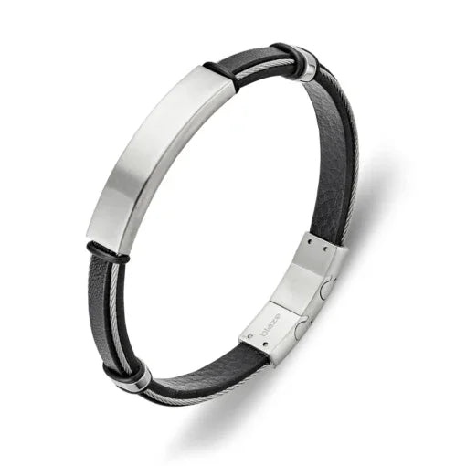 Blaze stainless 8mm black leather ID bracelet