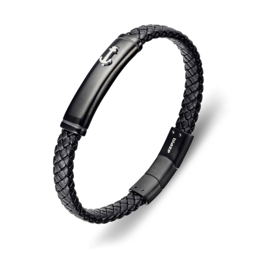 Blaze stainless 8mm black leather bracelet