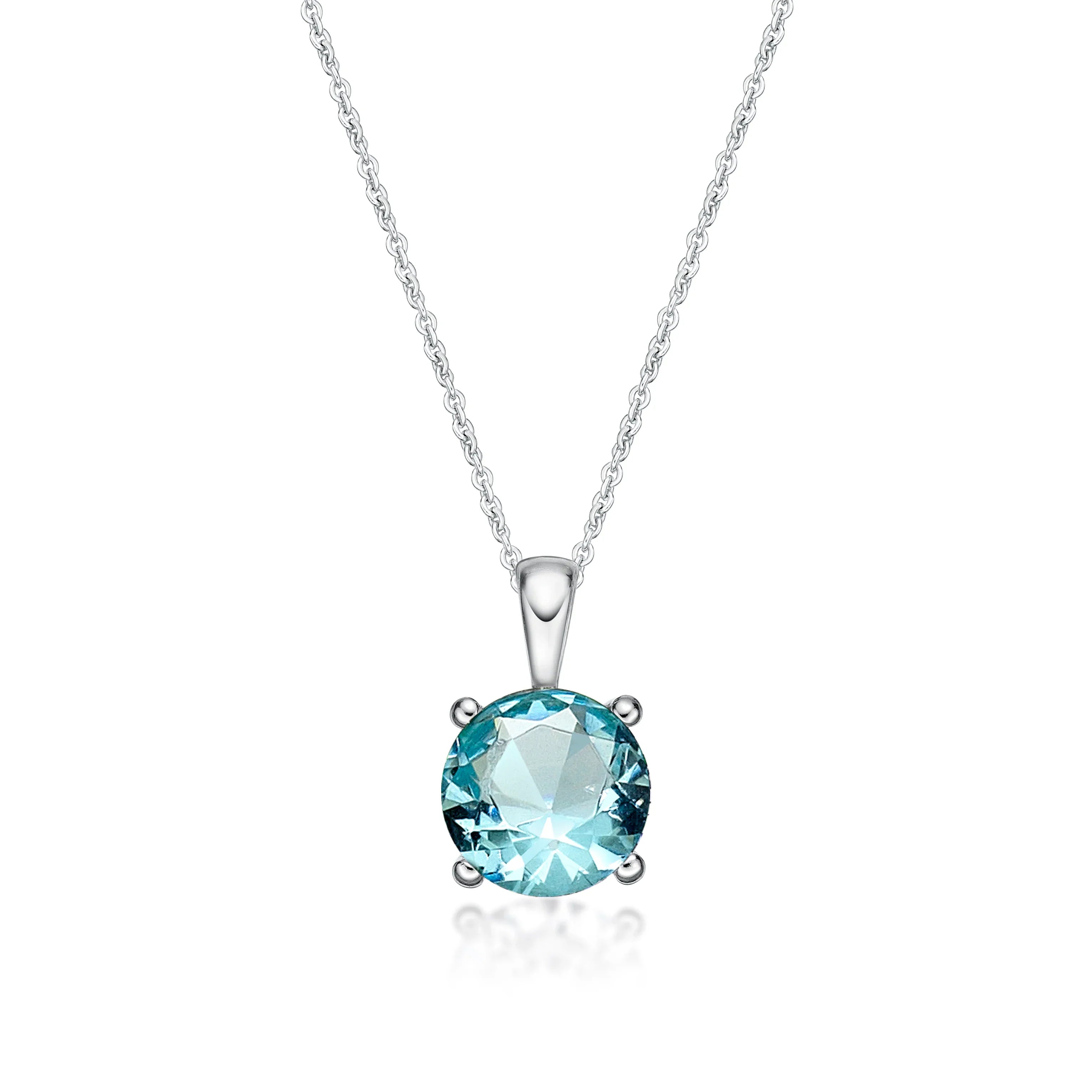 March Birthstone Silver 5mm CZ Pendant - Nangar Gems