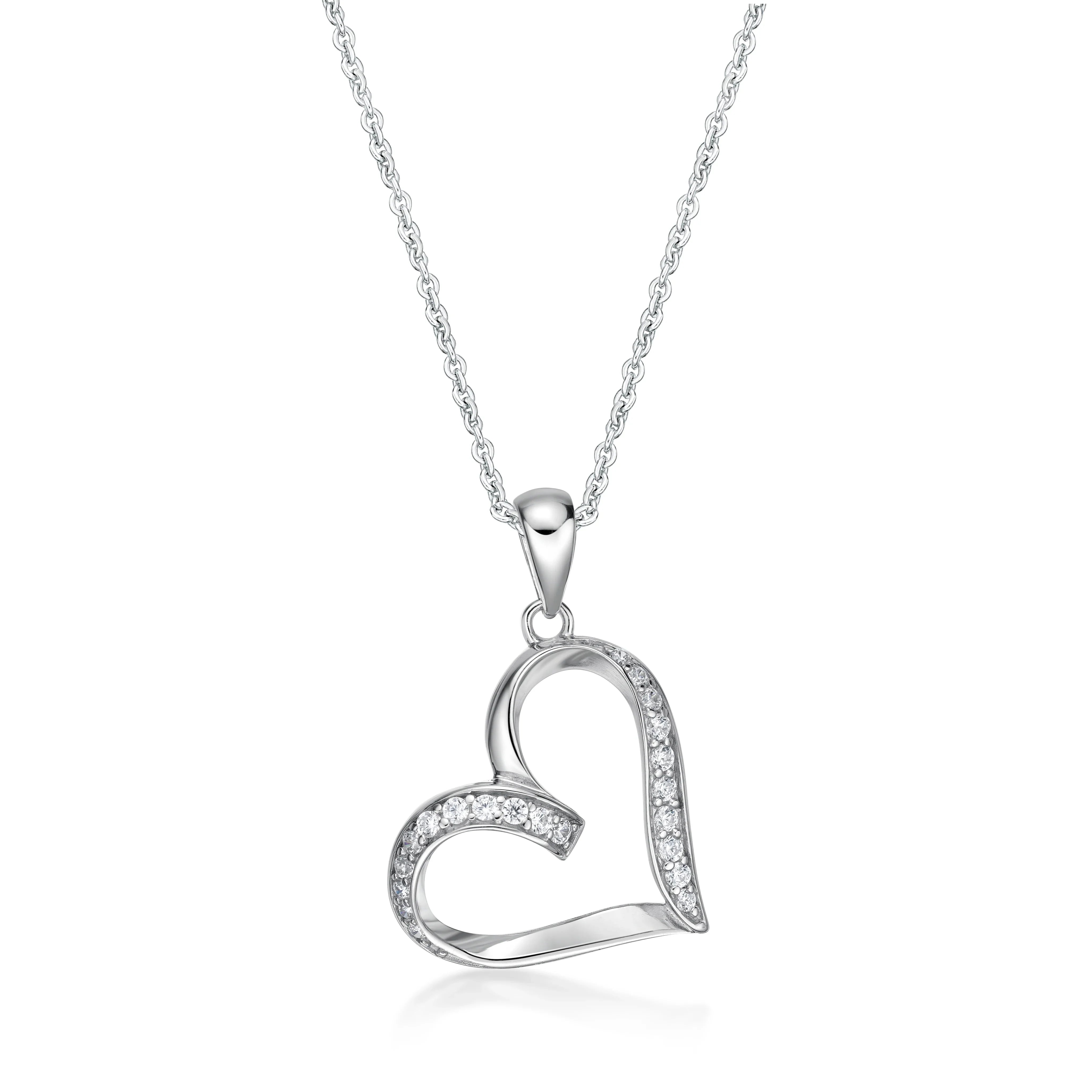 Silver CZ Heart Necklace - Nangar Gems