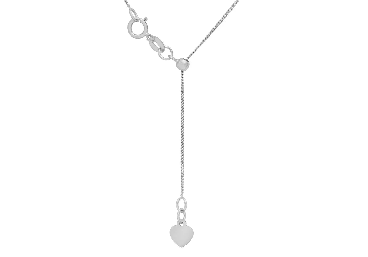 9ct White Gold Adjustable Heart Chain Necklace 56cm