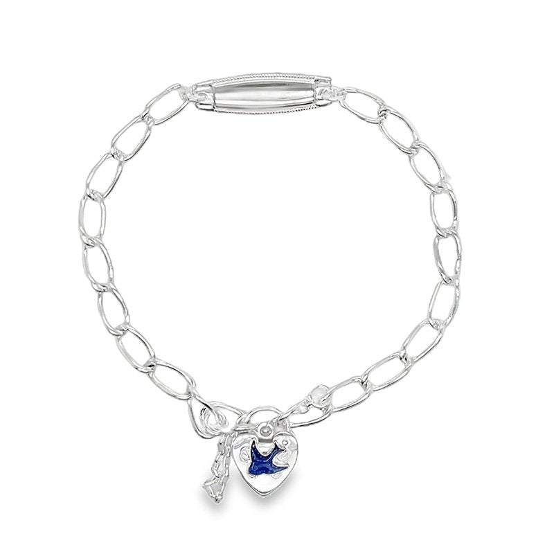 Brooklyn Bluebird Open Link Curb Bracelet With ID Plate