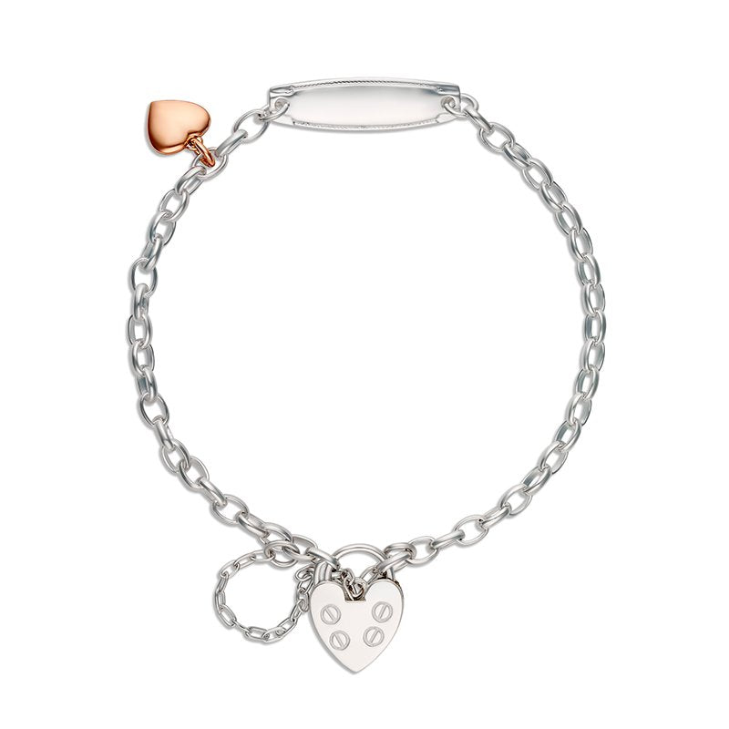 Brooklyn Belcher Chain Bracelet with ID and Rose Gold Plated Heart Charm