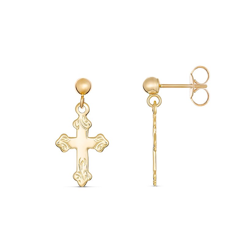 Petra Engraved Cross Drop Earrings