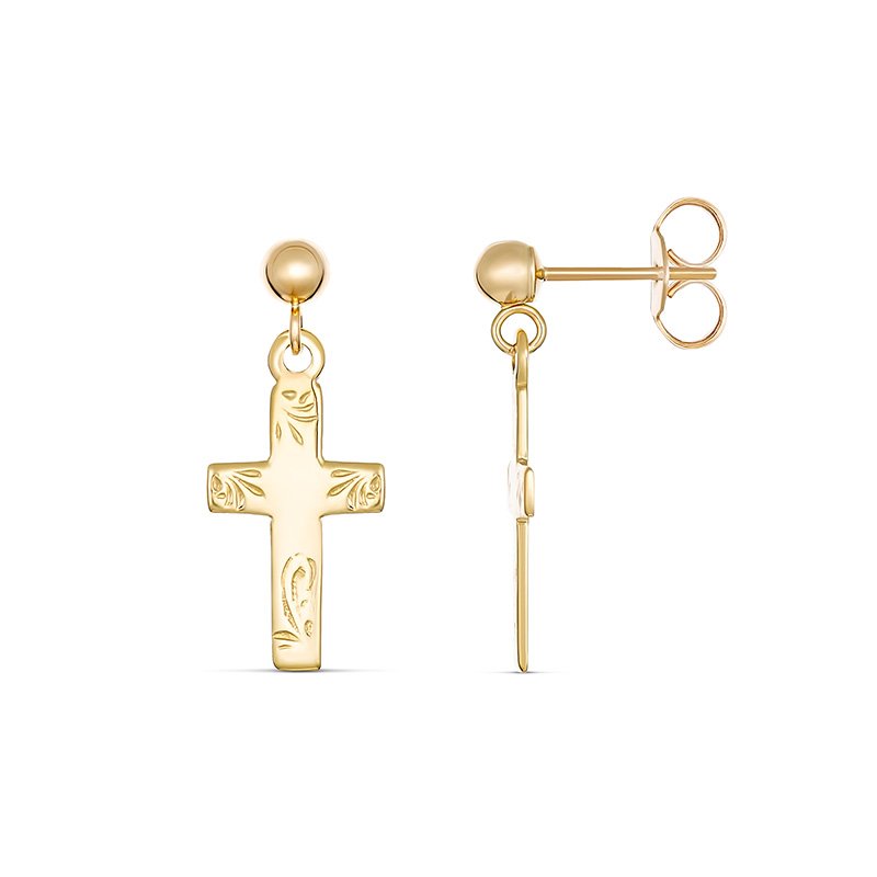 Pierre Engraved Cross Drop Earring