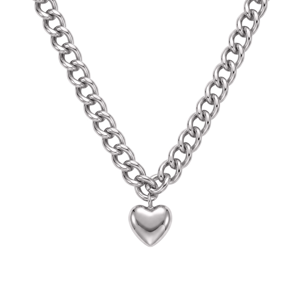 Chunky Curb Link With Puff Heart