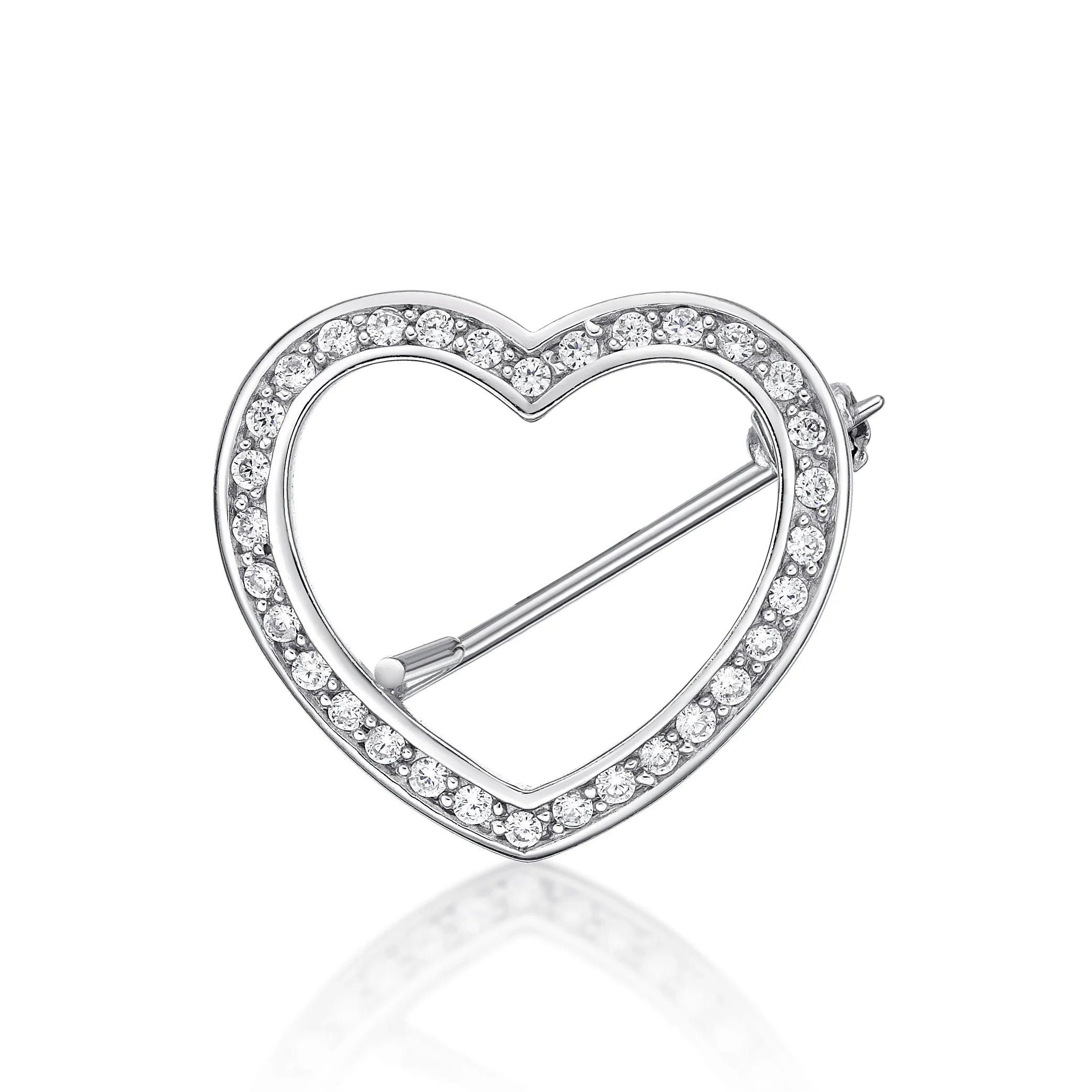 Silver CZ Heart Brooch - Nangar Gems