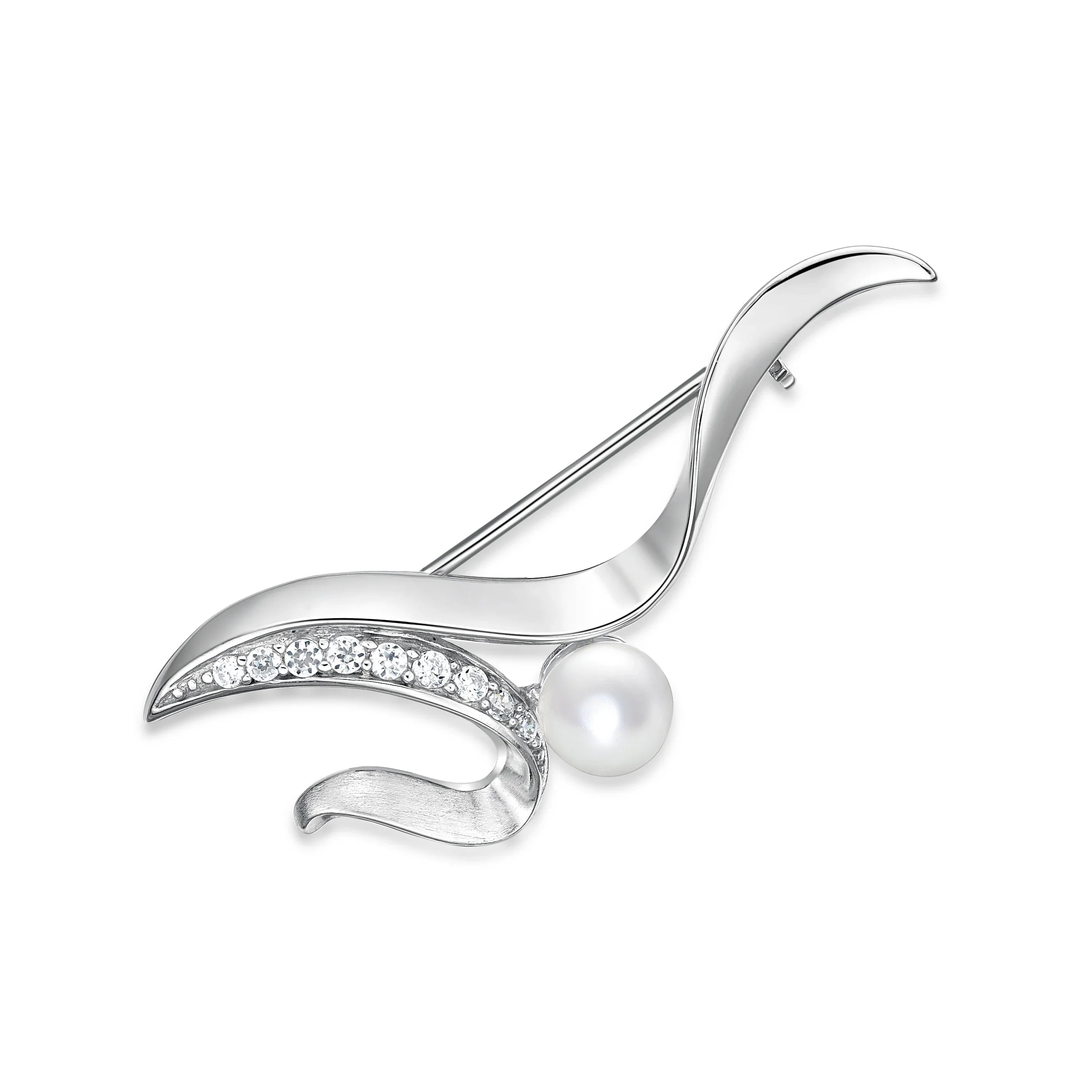 Silver Pearl and CZ Brooch - Nangar Gems