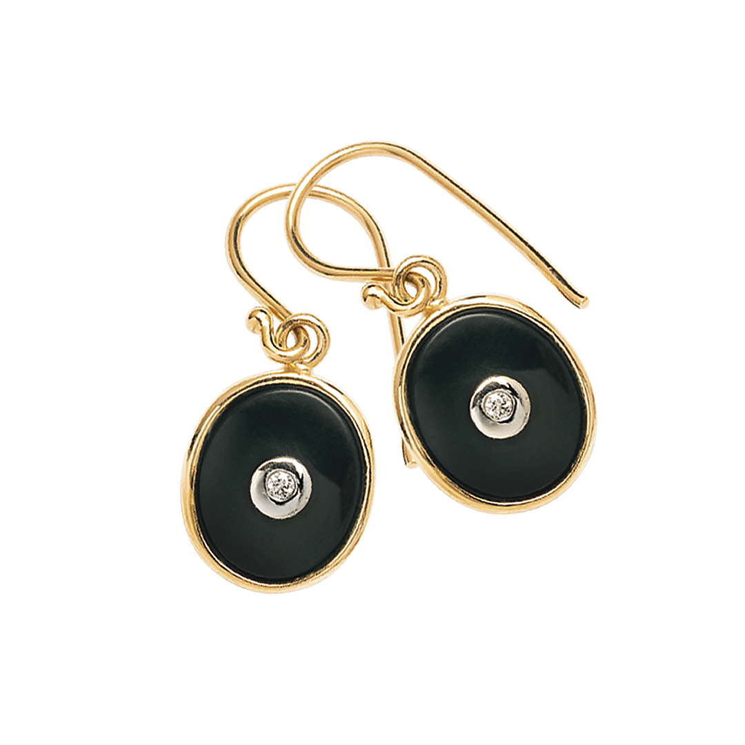 9ct Onyx and Diamond Drops