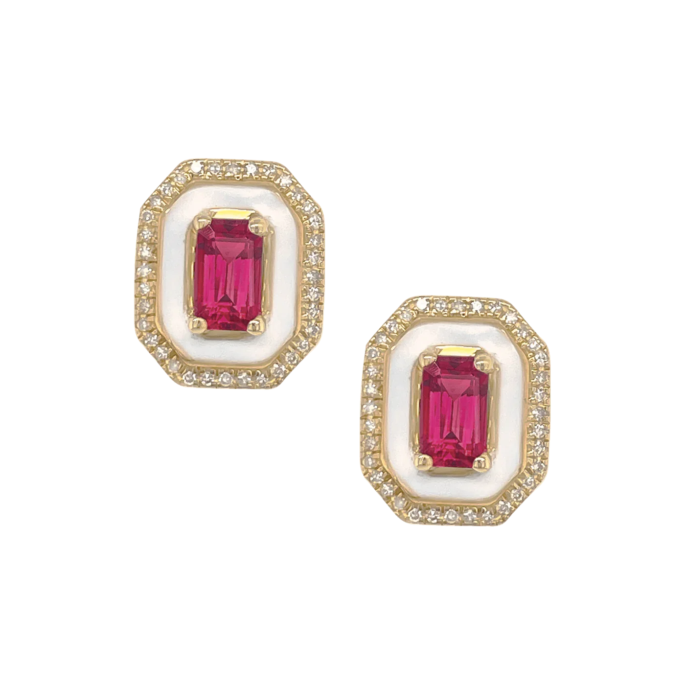 9ct Rhodolite Garnet With White Enamel & Diamond Studs