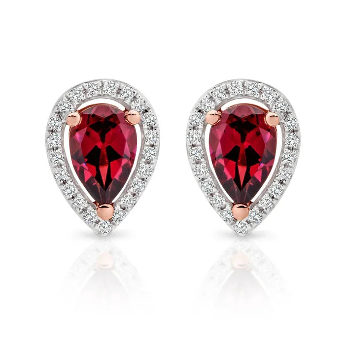 Rhodolite Garnet and Diamond Studs