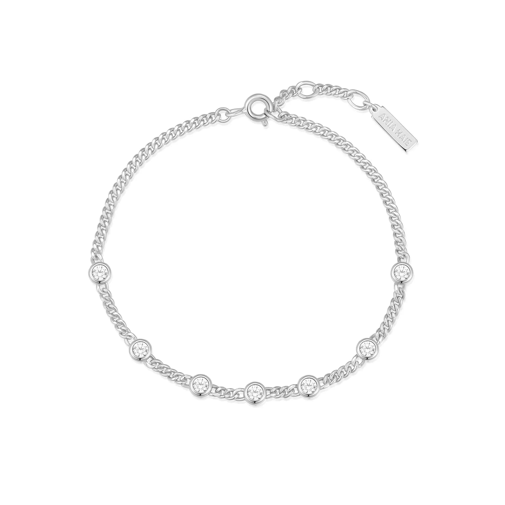 Silver Multi Station Round Stone Chain Bracelet