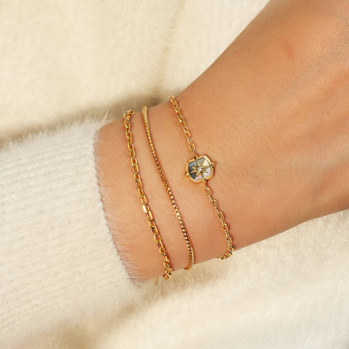 Ania Haie Gold Colour-Block Mother of Pearl Star Bracelet