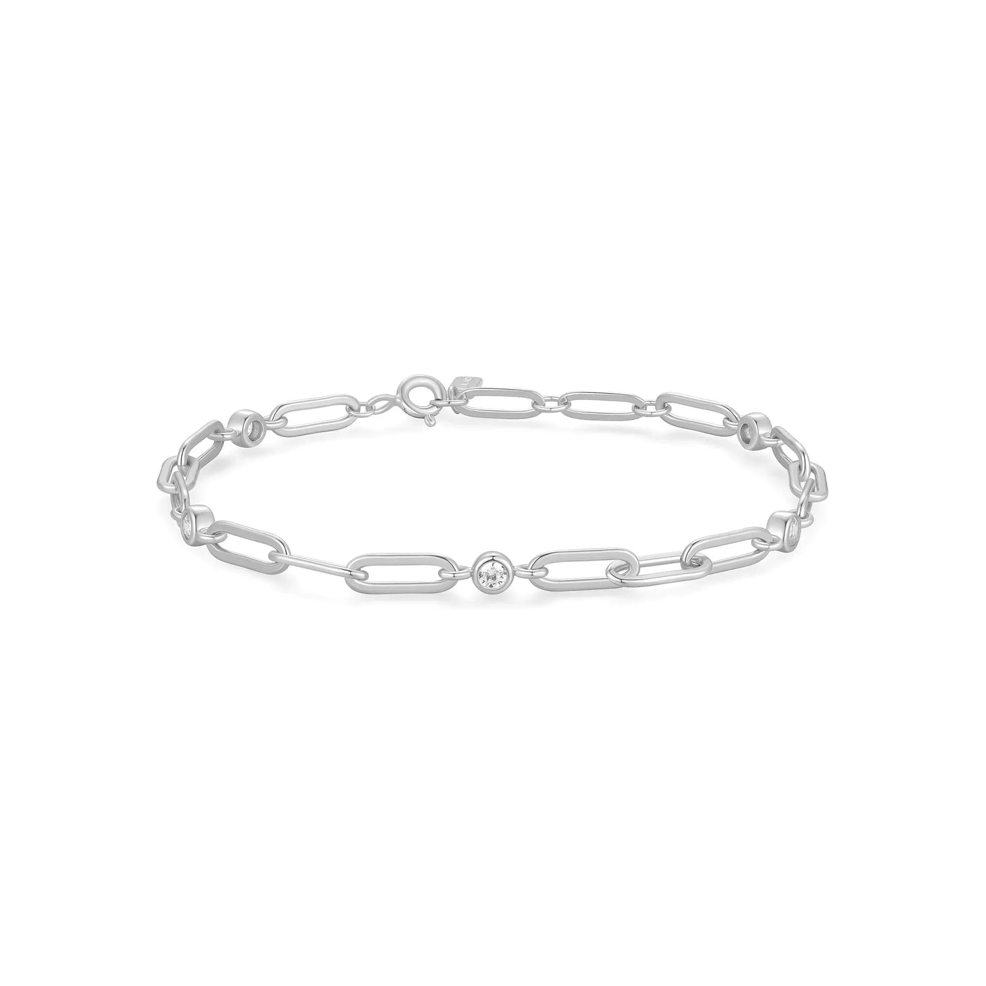 Ania Haie Silver Bezel Station Paper Clip Chain Bracelet