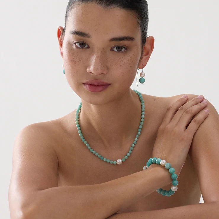 Sunset Amazonite & Pearl Stretch Bracelet