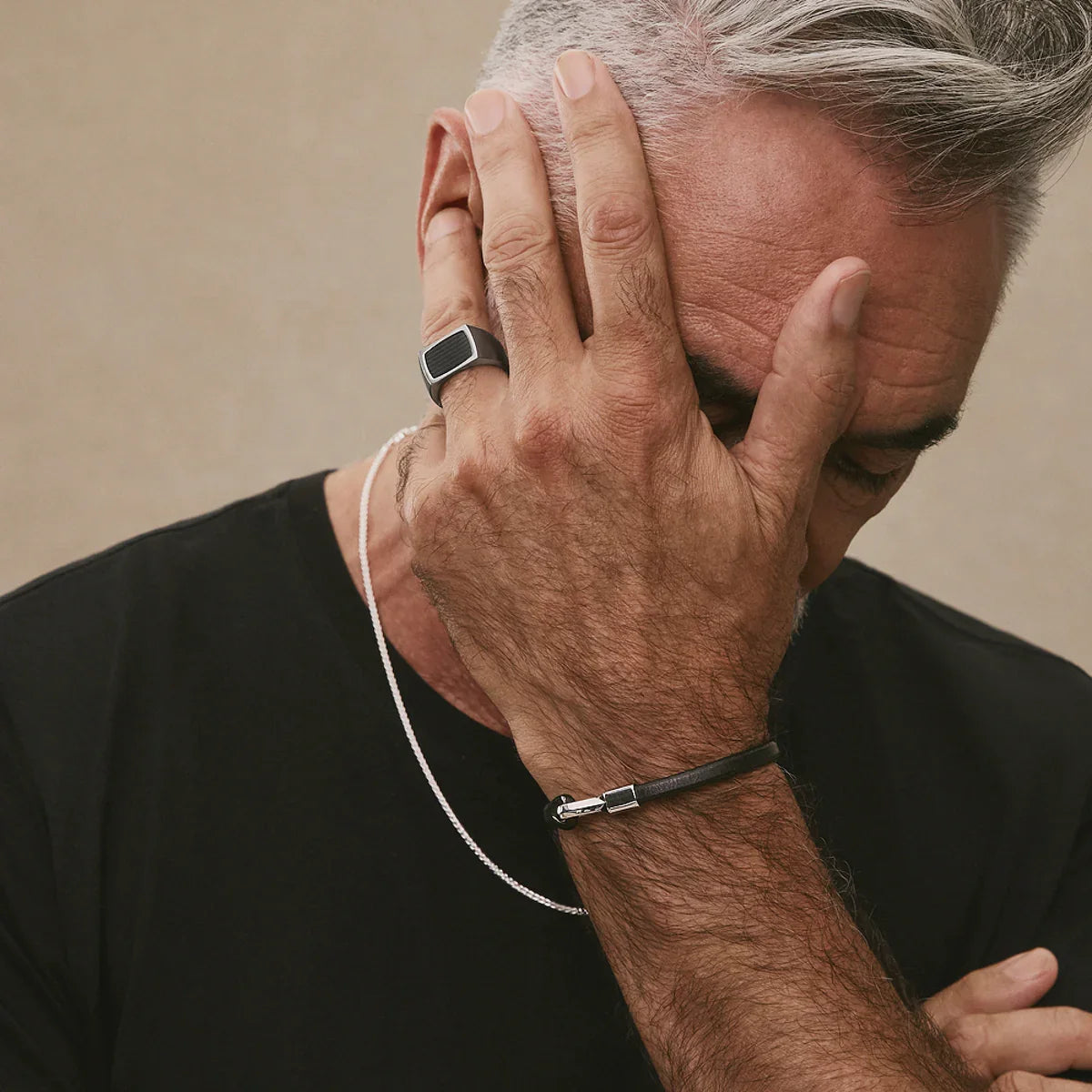 Kinship Men’s Leather and Steel Bracelet