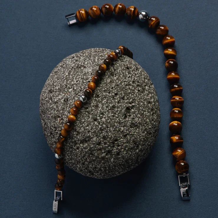 NAJO Atlas Men's 6mm Beaded Tiger's Eye Bracelet