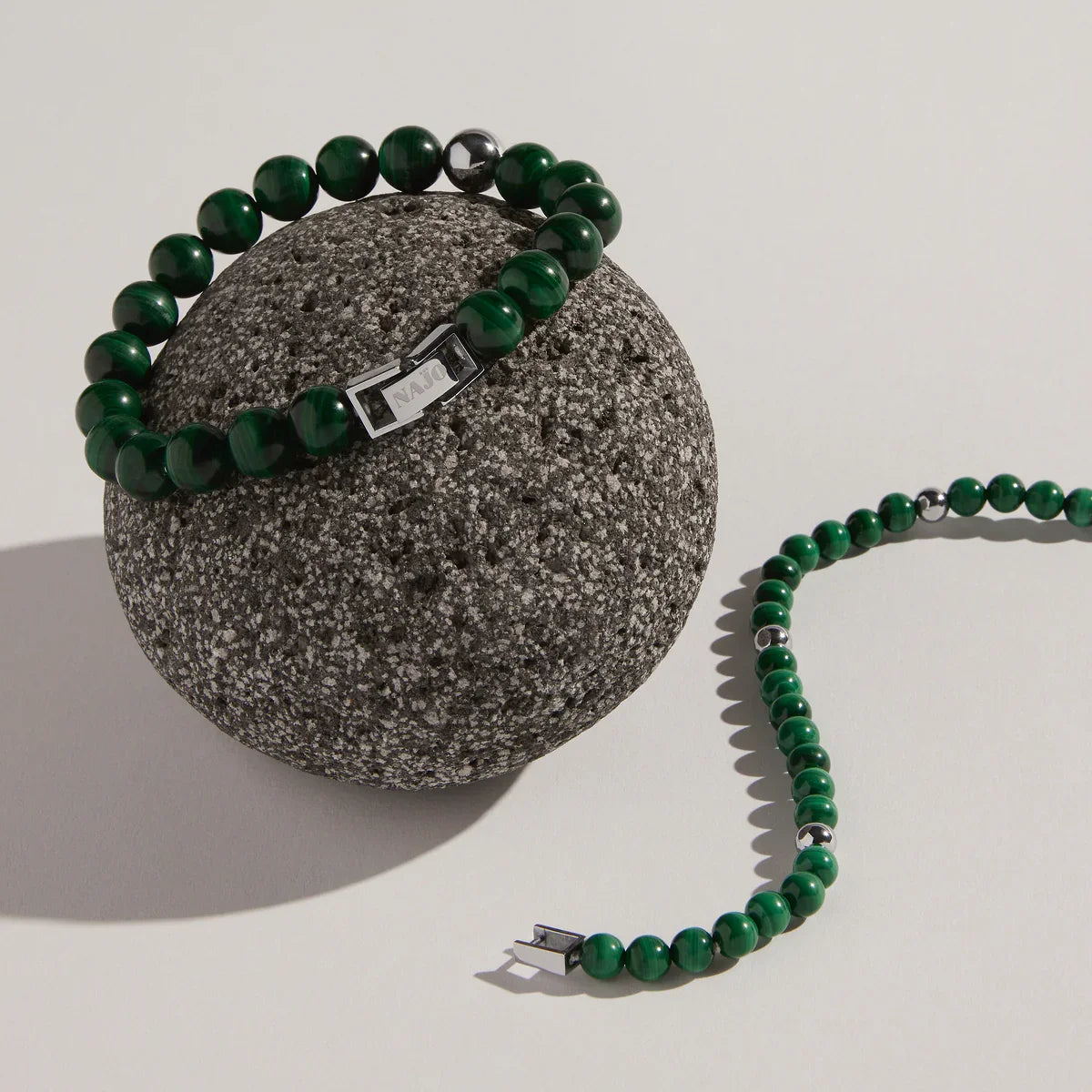 NAJO Atlas Men's 10mm Beaded Malachite Bracelet