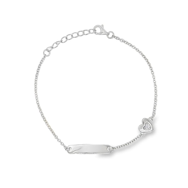 Jazz CZ Heart Charm Bracelet with ID Silver