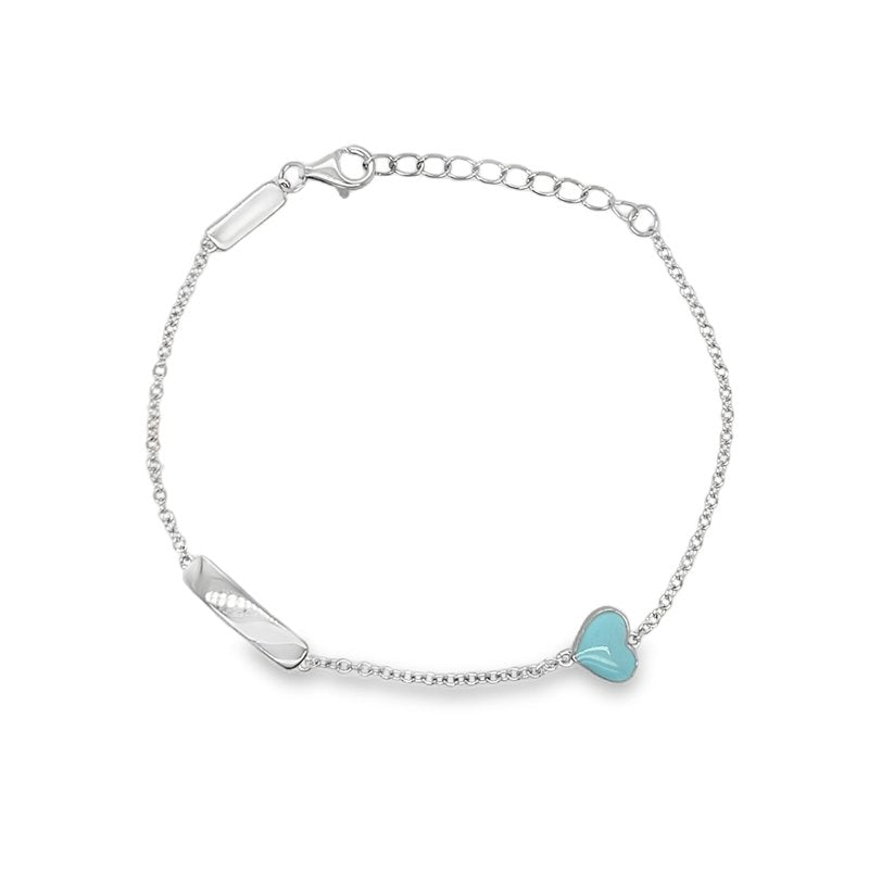Cory Blue Heart Charm Bracelet with ID Silver