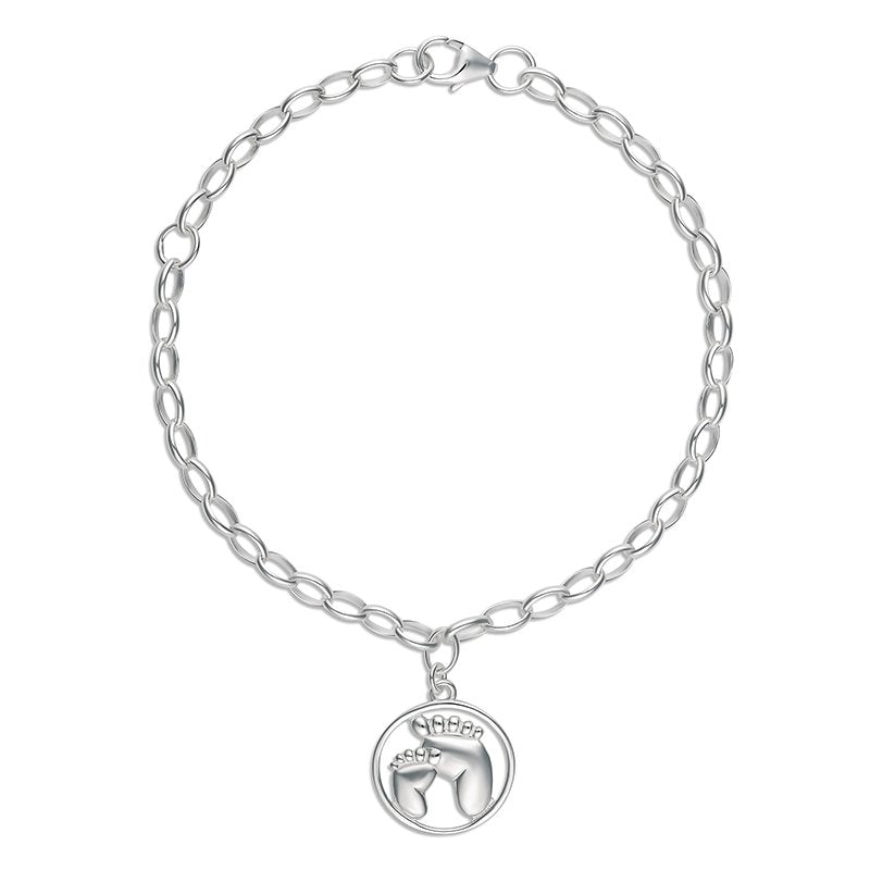 Bowie Belcher Bracelet with Footprint Charm Silver