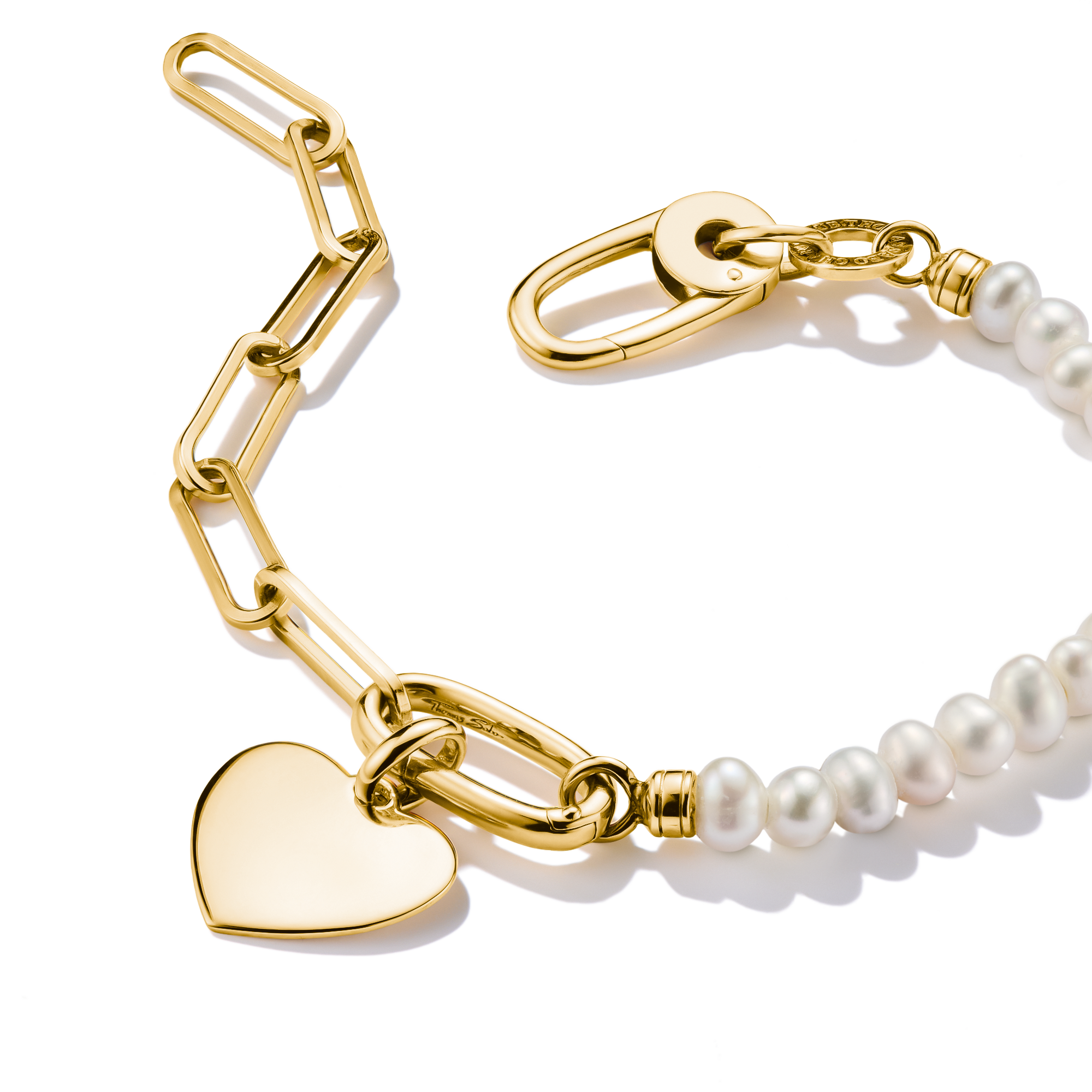 THOMAS SABO Connect Charm Bracelet Paperclip with Pearls Gold