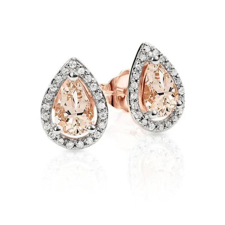 Morganite and Diamond Studs