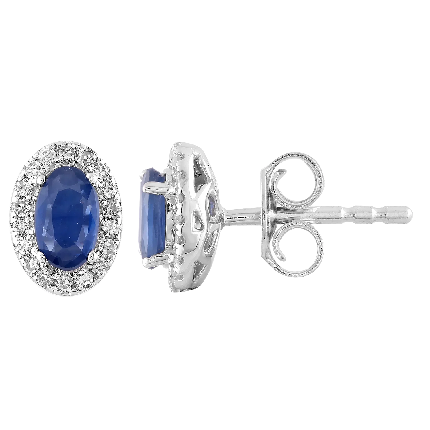 Sapphire Stud Earrings with 0.1ct Diamonds in 9K White Gold