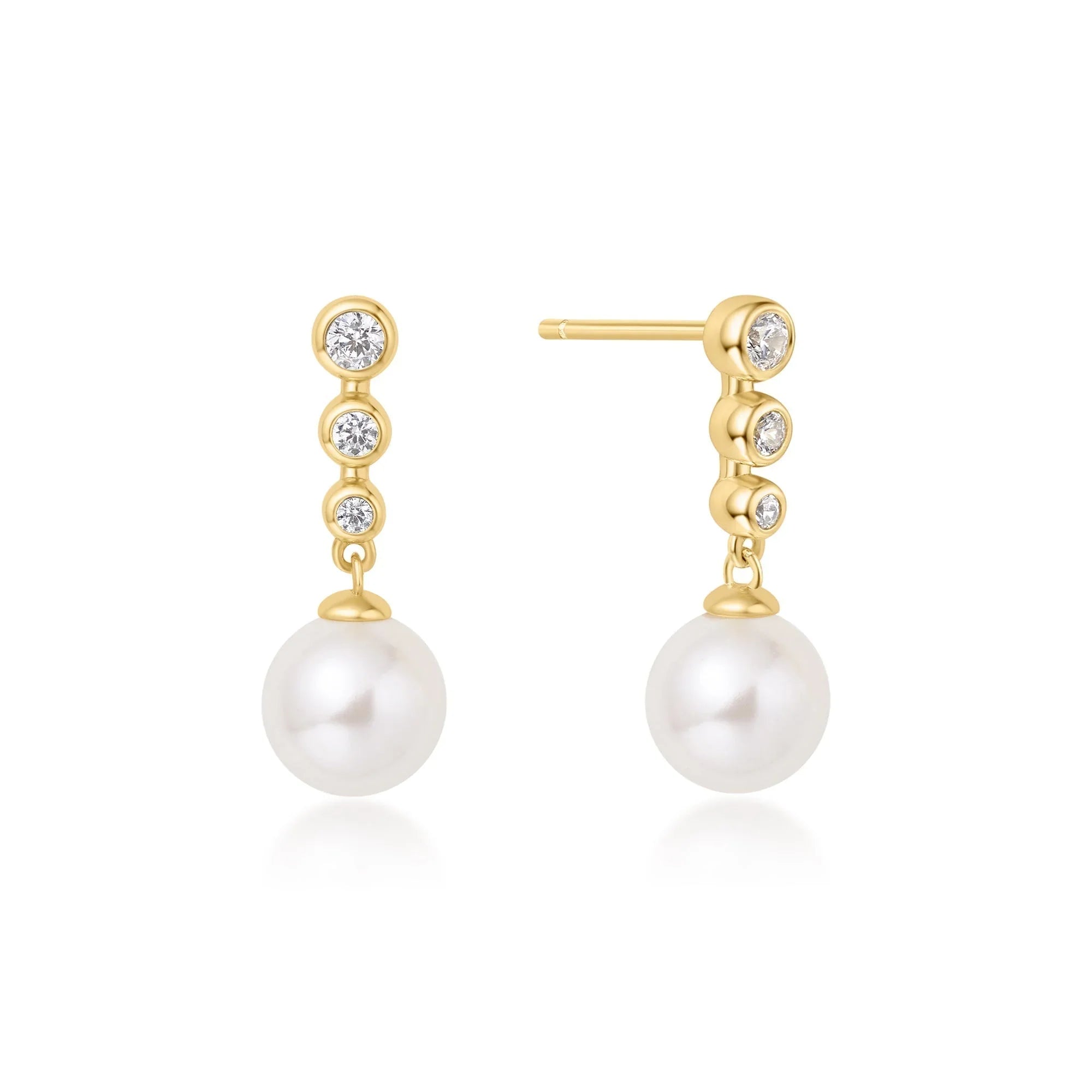 Ania Haie Gold Tennis Beaded Stone Pearl Drop Stud Earrings