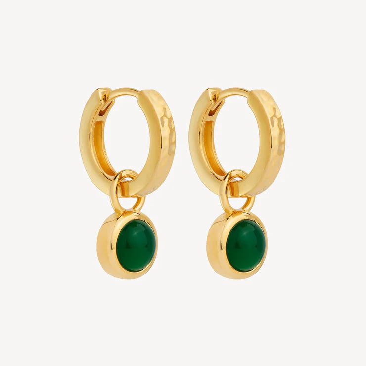 Solace Yellow Gold Green Onyx Huggie Earring