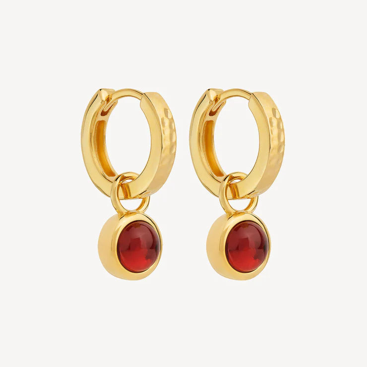 Solace Yellow Gold Garnet Huggie Earring