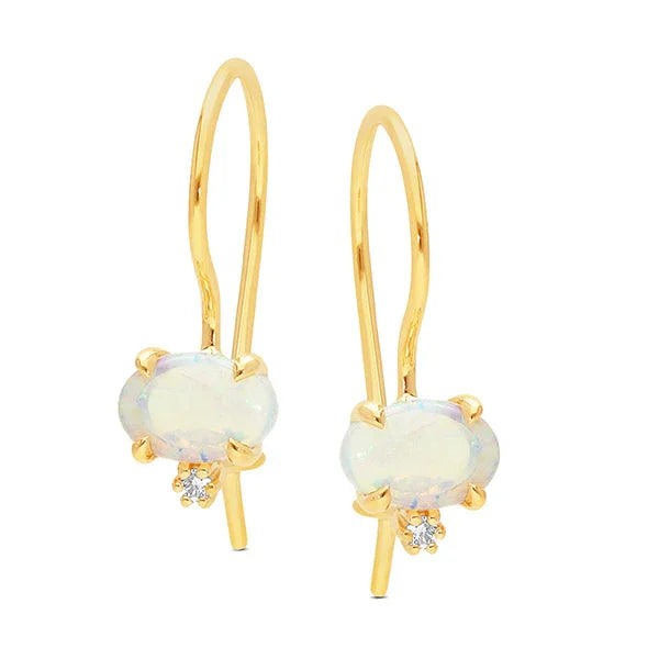 Opal & Lab Grown Diamond Earrings in 9ct Yellow Gold