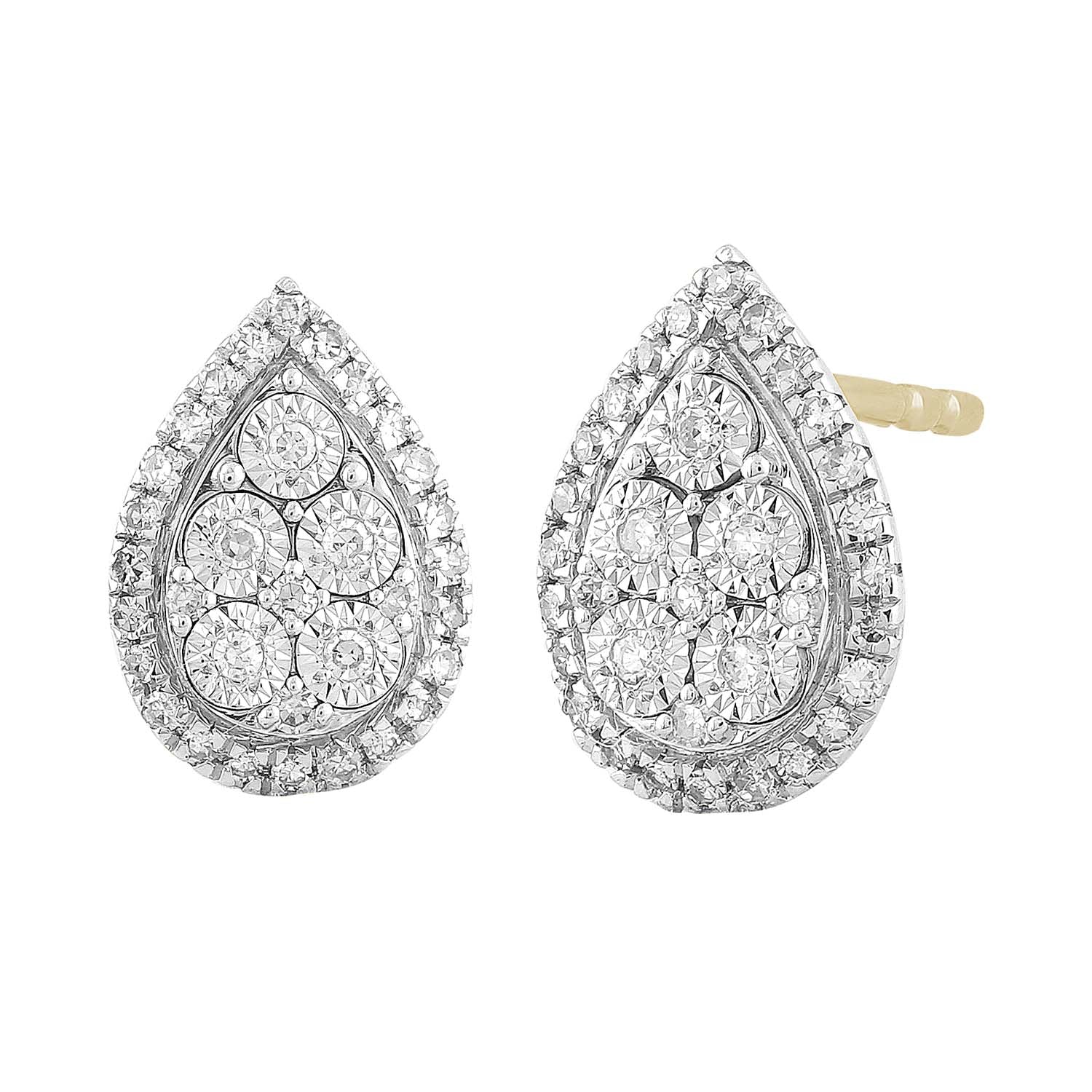 Pear Stud Earrings with 0.2ct Diamond in 9K Yellow Gold