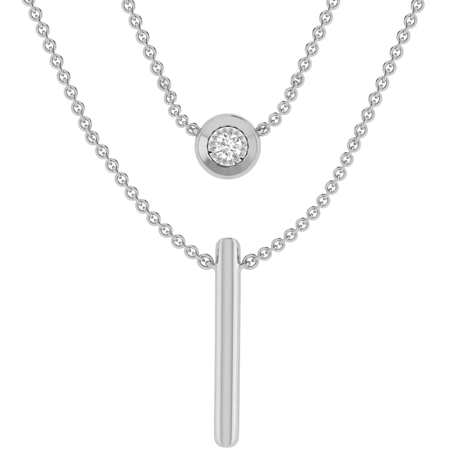 9ct White Gold 0.10ct Diamond Double Layer Necklace