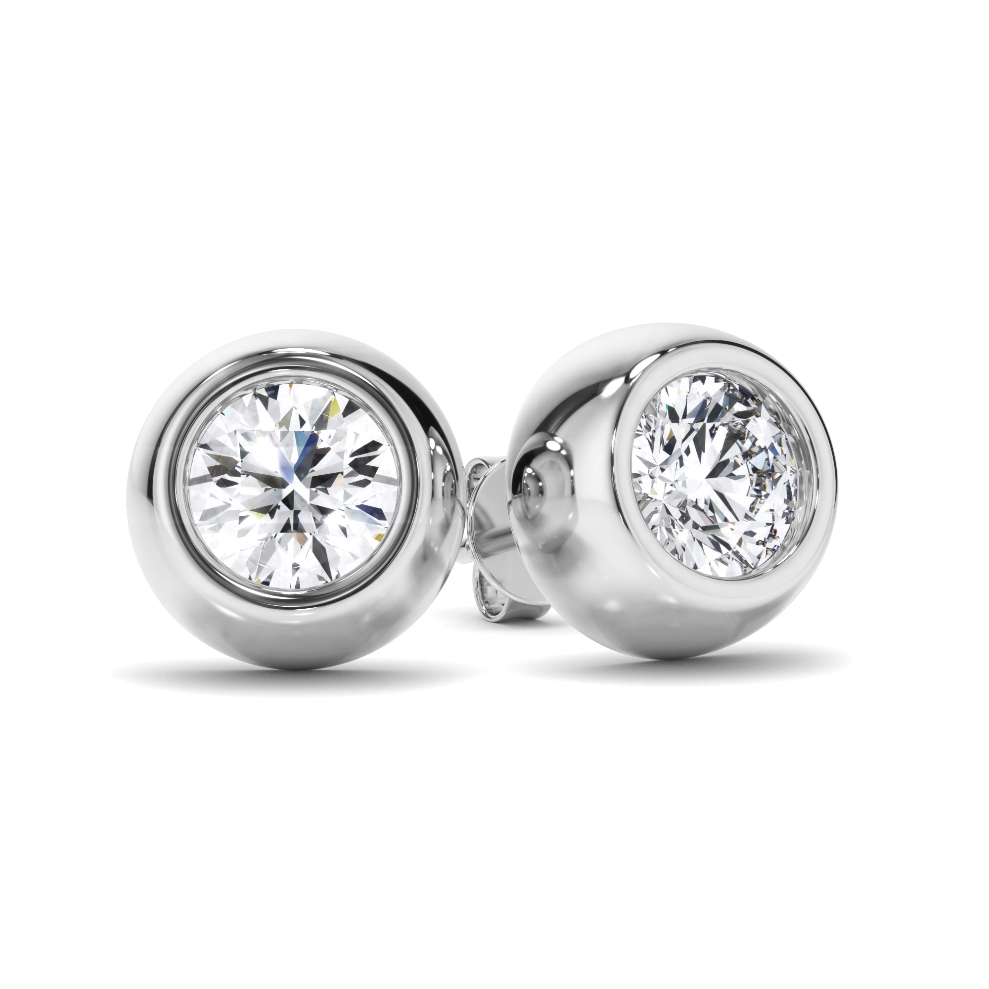 Round Brilliant Cut Diamond Bezel Set Stud Earrings