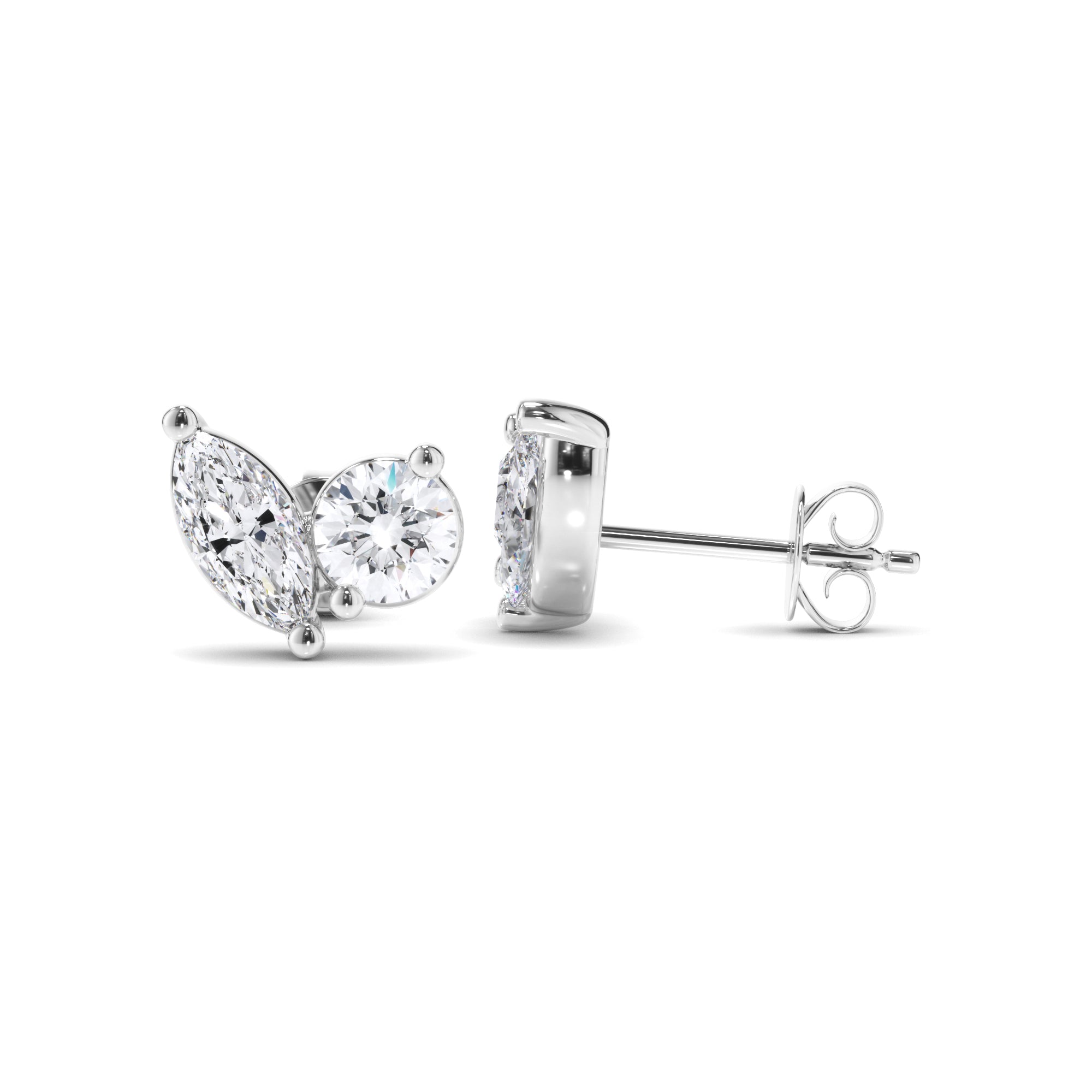 Pear & Round Brilliant Cut Diamond Toi et Moi Stud Earrings
