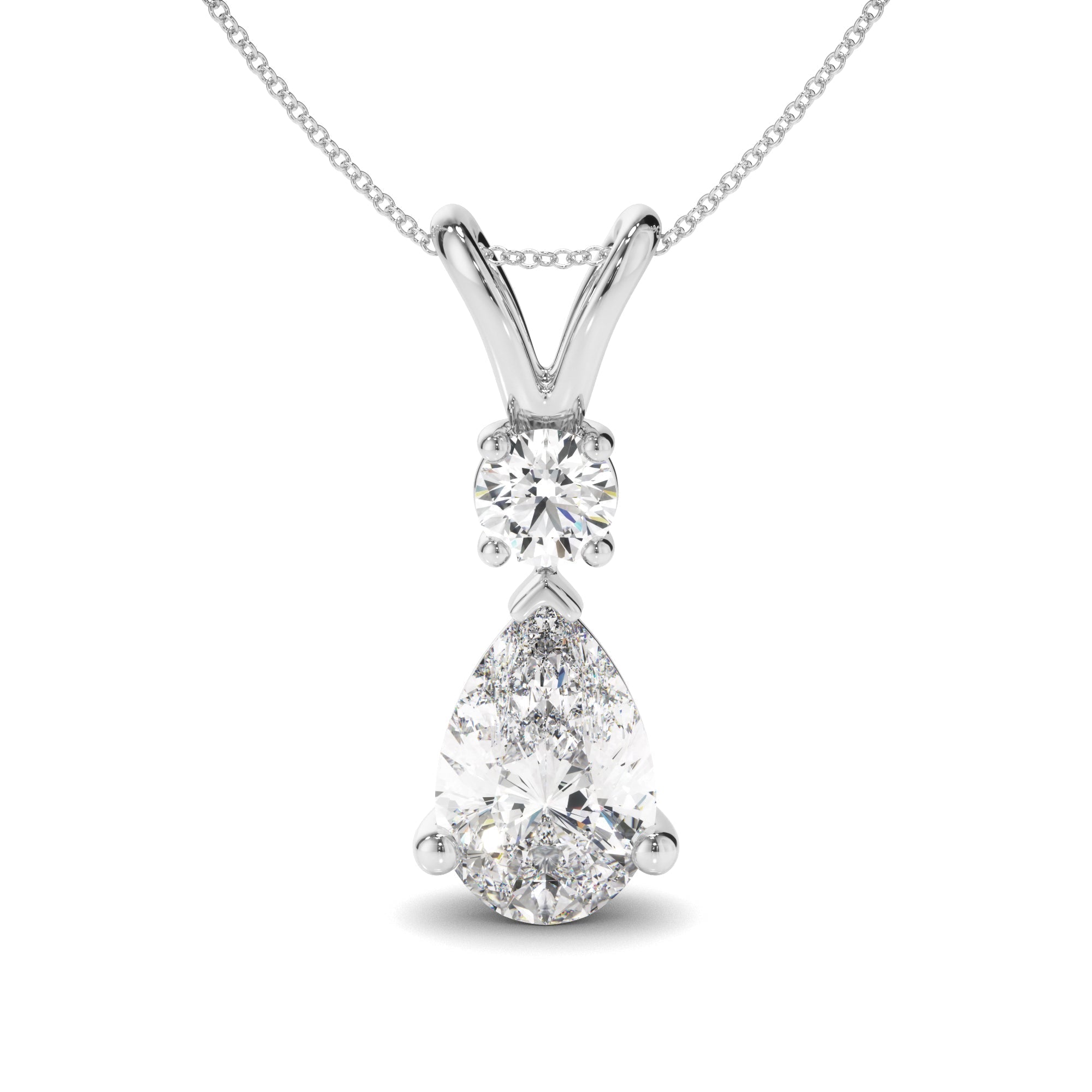 Pear & Round Brilliant Cut Diamond Drop Pendant