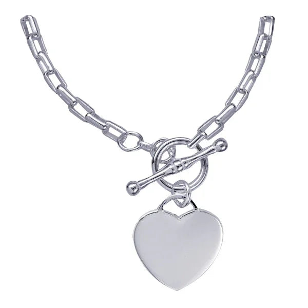 Silver Cable Necklace With Heart - Nangar Gems