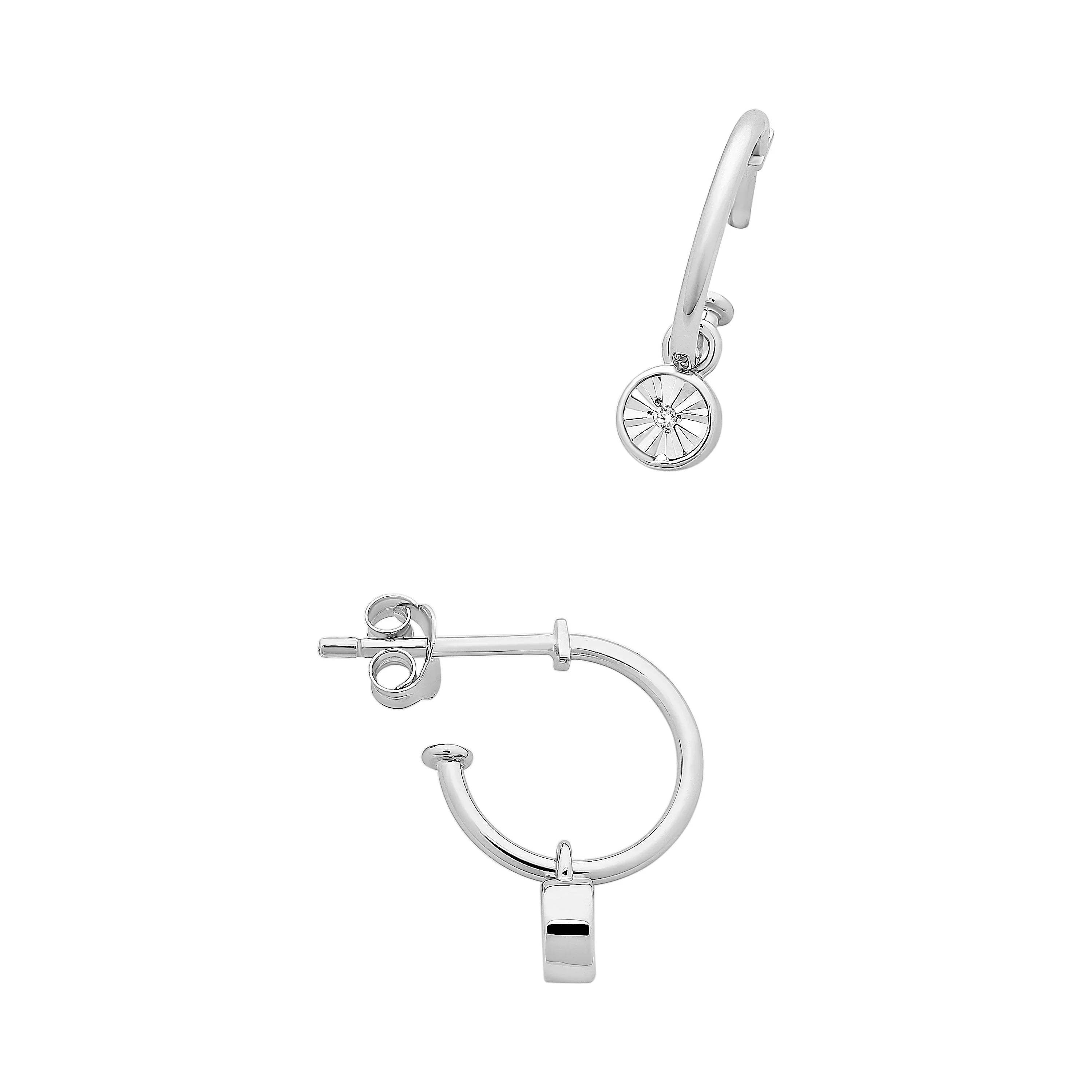 Sterling Silver Diamond Hoop Stud Earrings