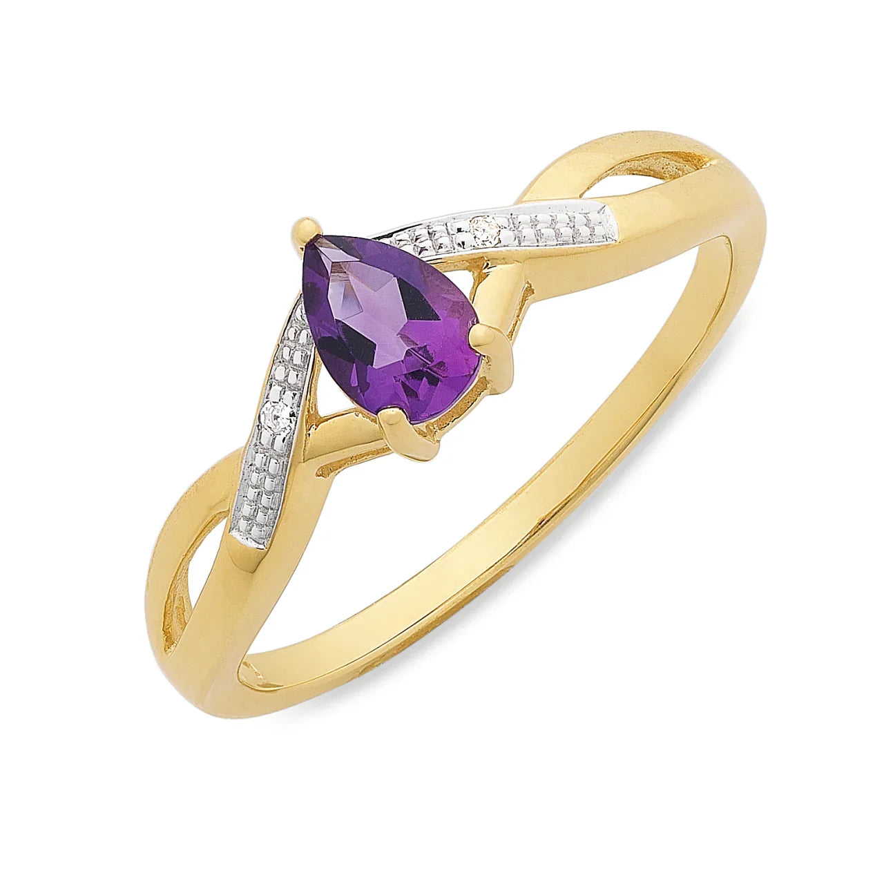 9ct gold amethyst & diamond ring