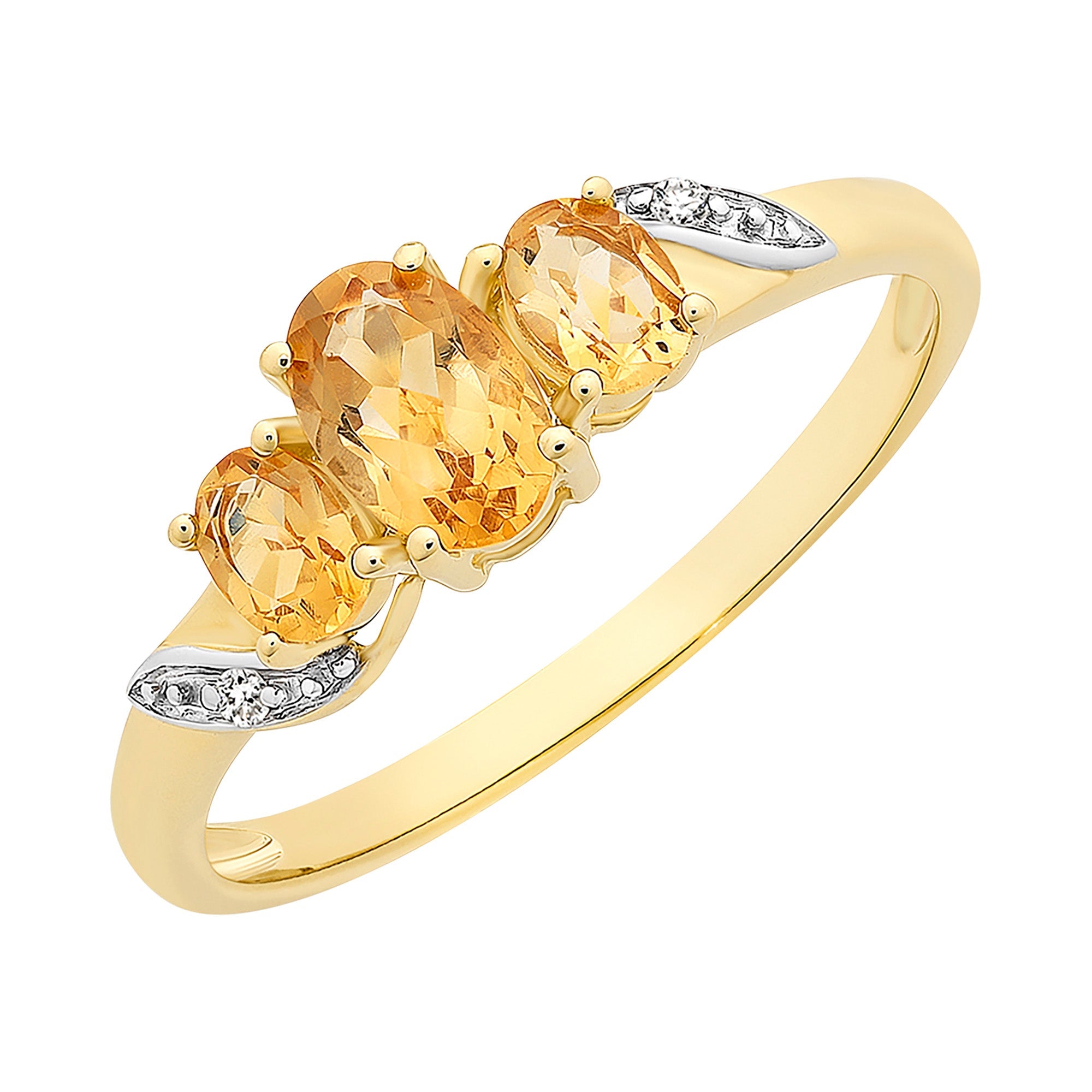 9ct Gold Citrine & Diamond Ring