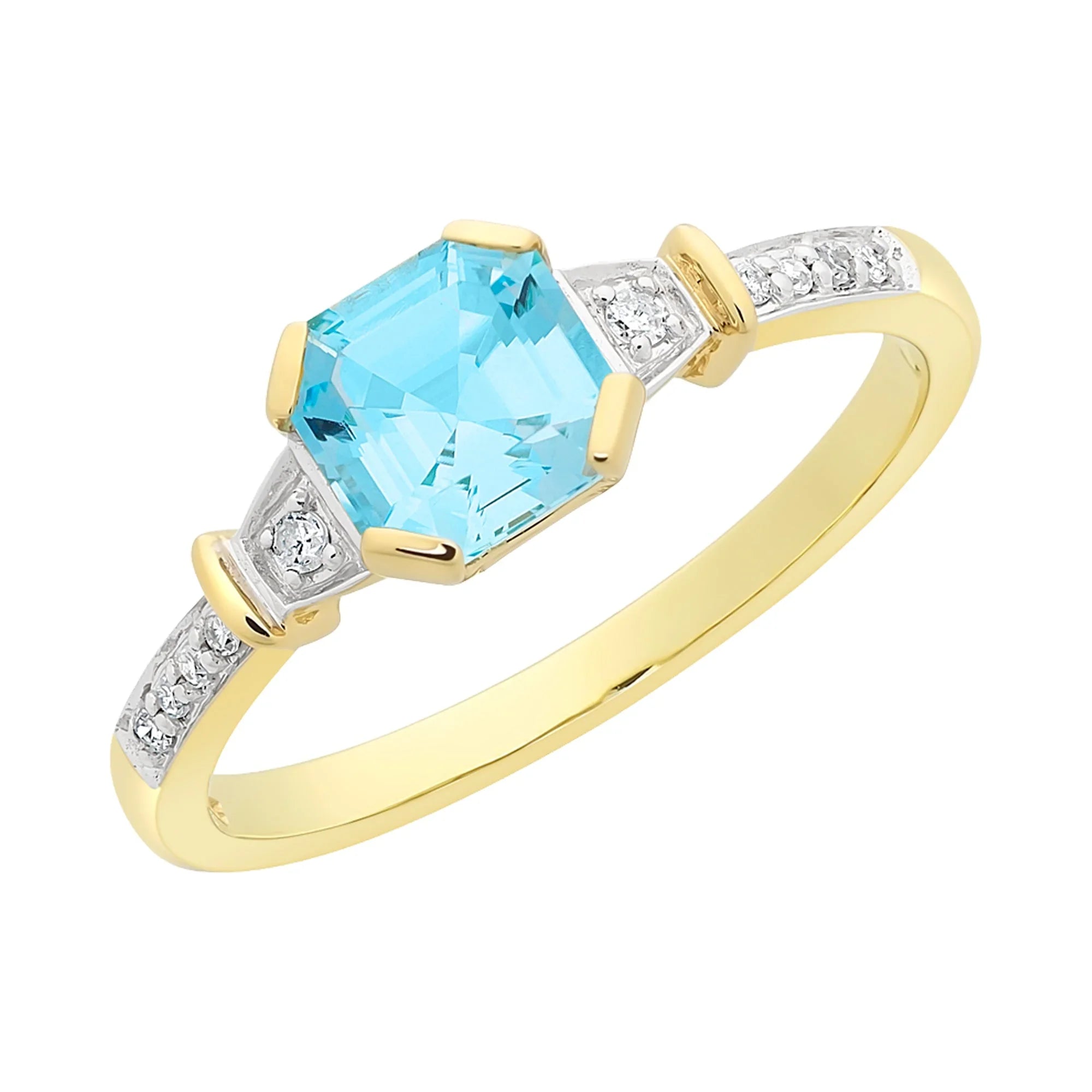 9ct Gold Blue Topaz & Diamond Ring
